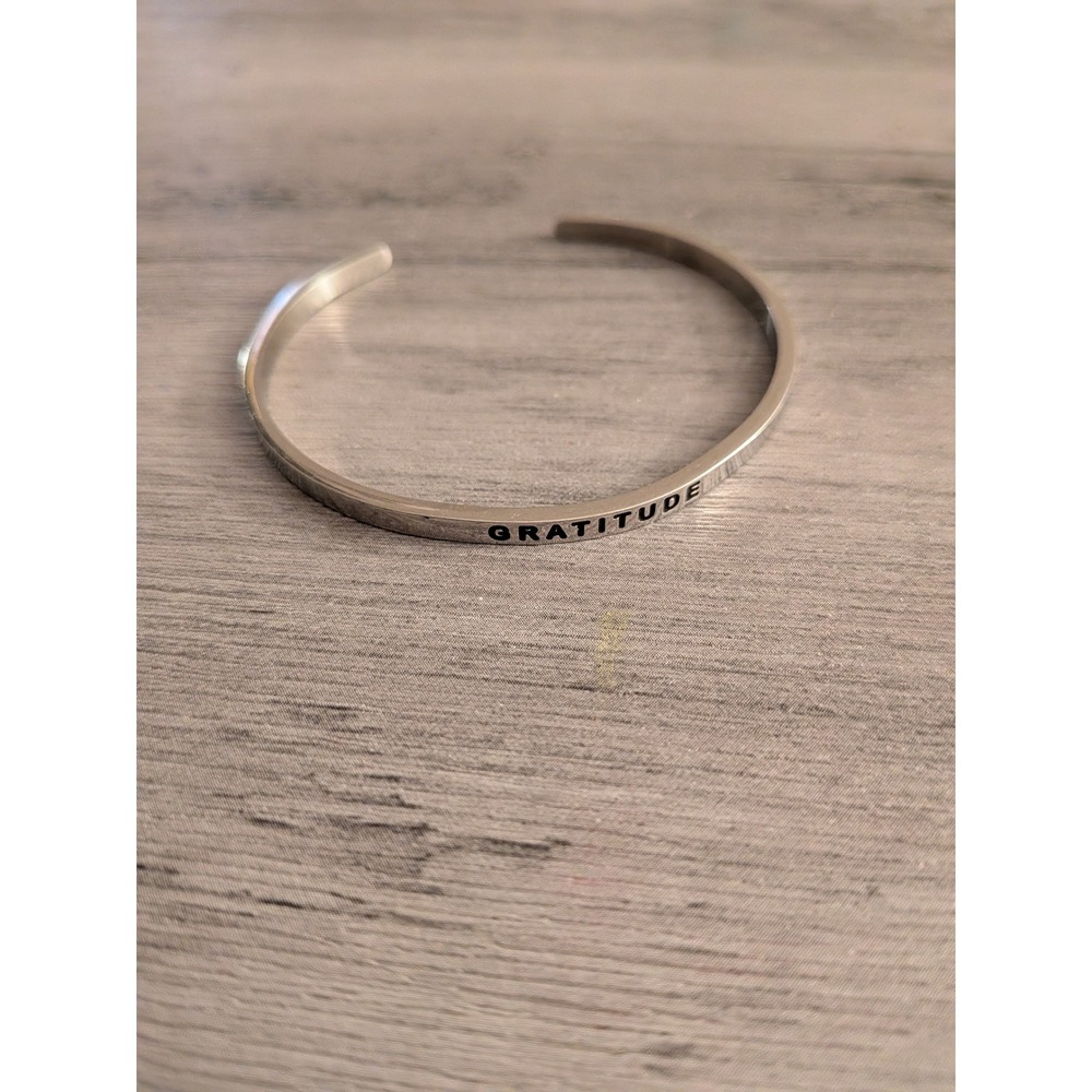 Gratitude Engraved Cuff Bracelet Silver Tone Minimalist Inspirational Jewelry